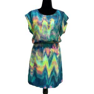 Cap Sleeve Tunic Dress | Chaotic Zigzag Pattern | Multicolor | Hayley Matthews